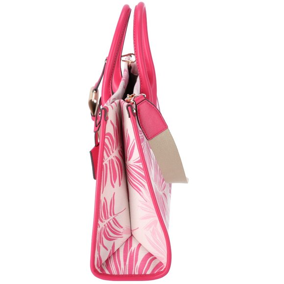 Michael Kors Mirella Medium East West Tote Electric Pink Multi Palm Tree Leaves - Picture 5 of 6